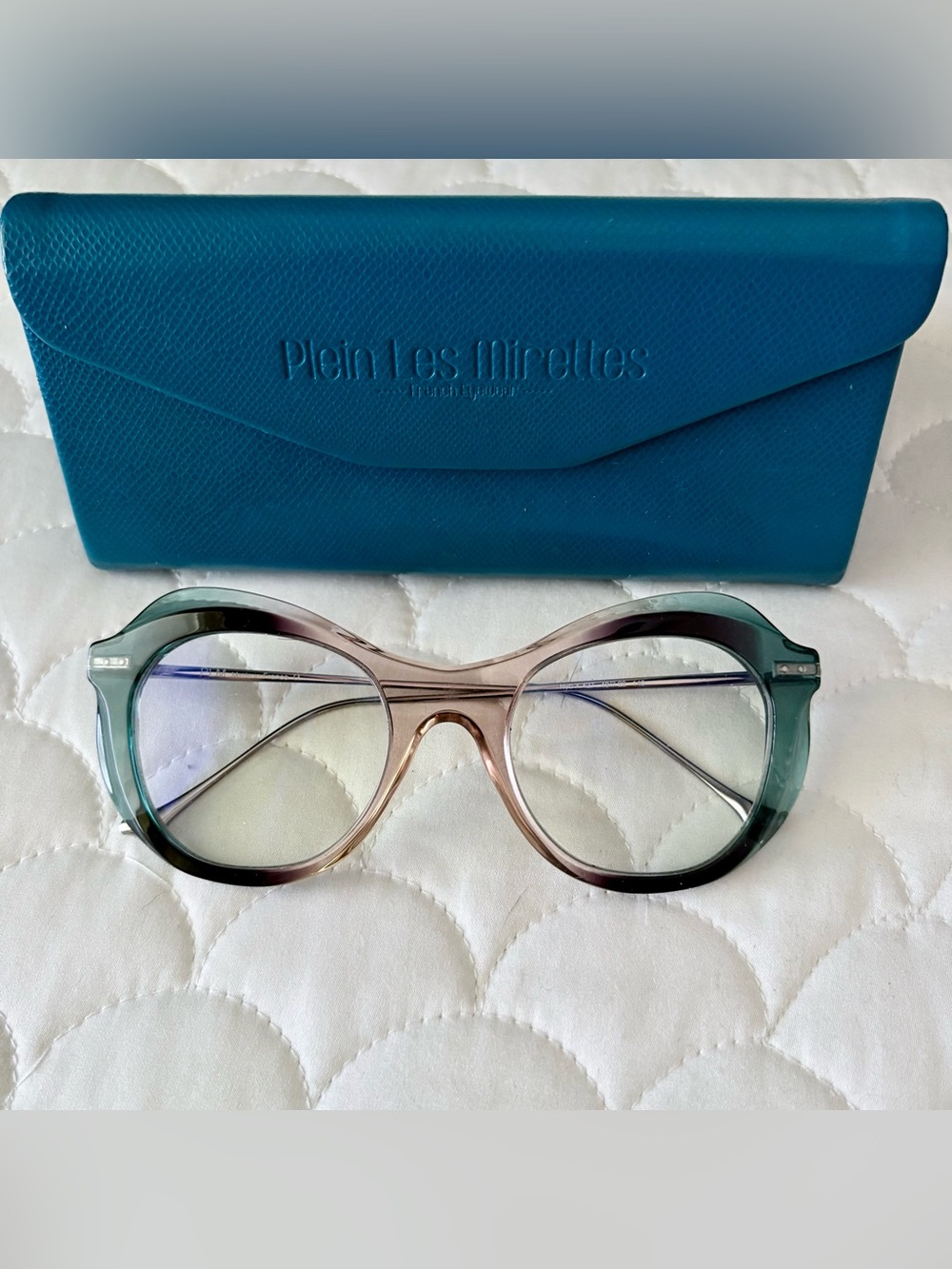 PLM Plein Les Mirettes French Glasses Frames Acetate Teal Ombre Hybride X